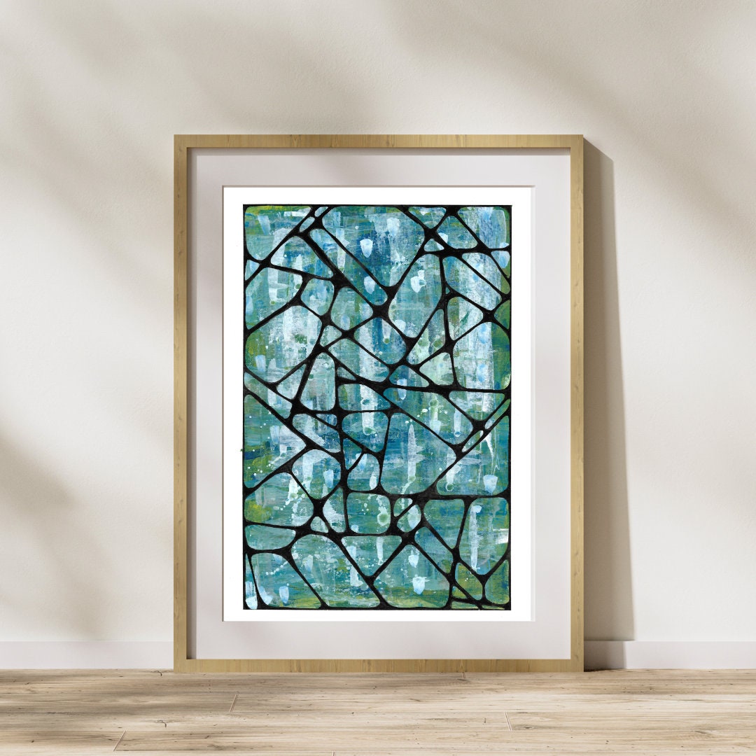 ORIGINAL ABSTRACT ART, mixed media, blue wall art, gift for mum