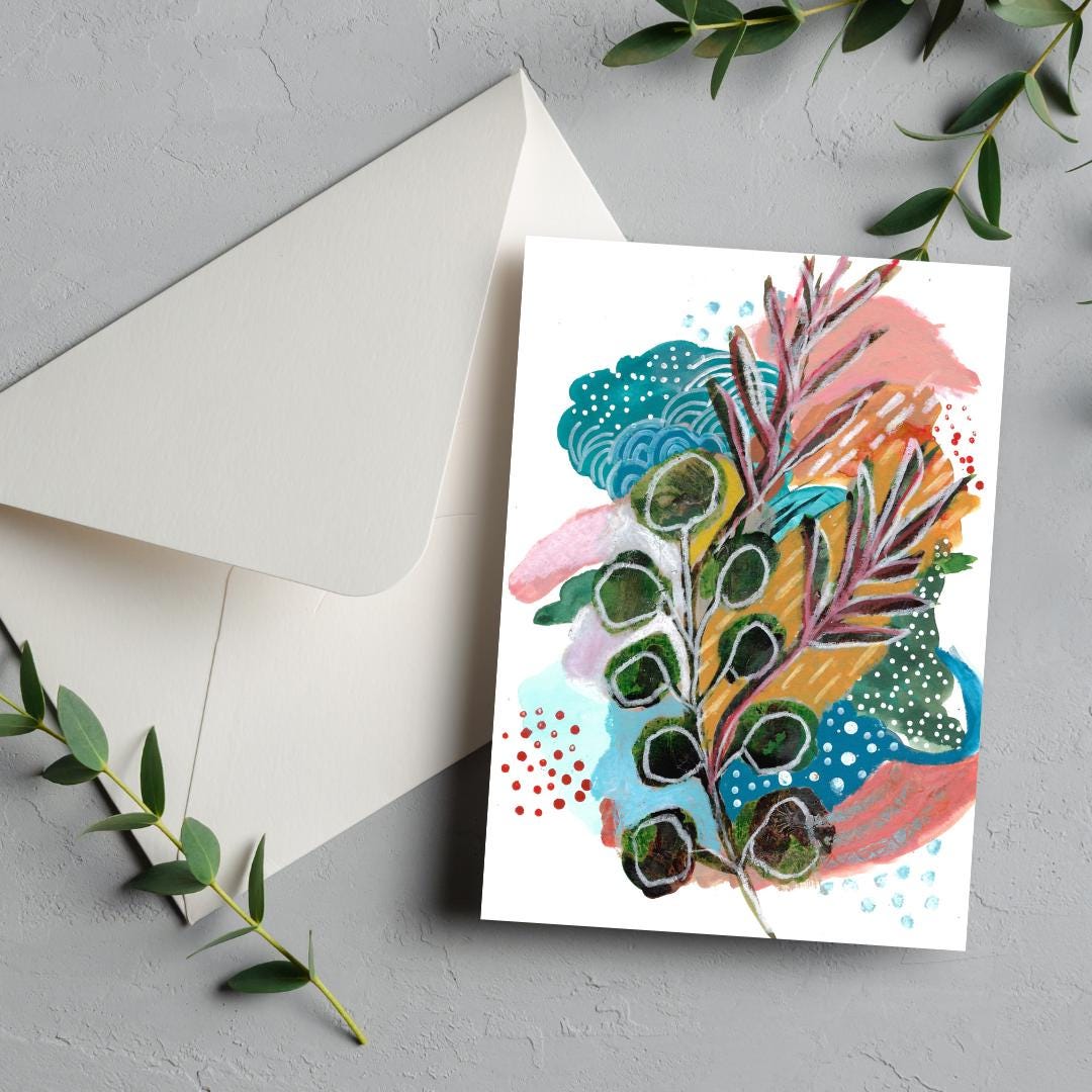 Abstract Art Greeting Card: Early Bloom Botanical Design