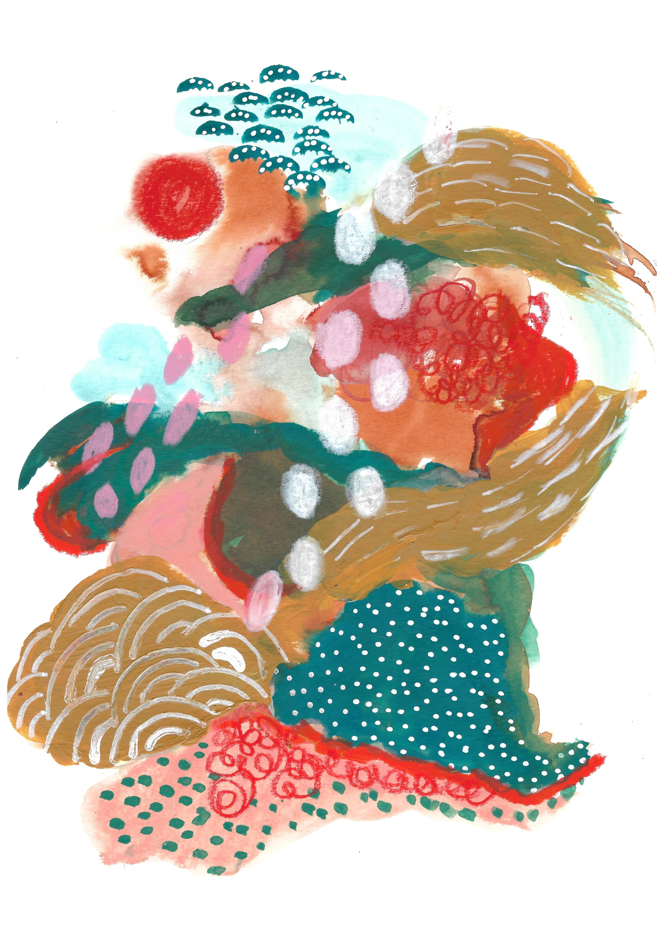 Abstract Art Greeting Card: 'Where the Birds Went' Landscape