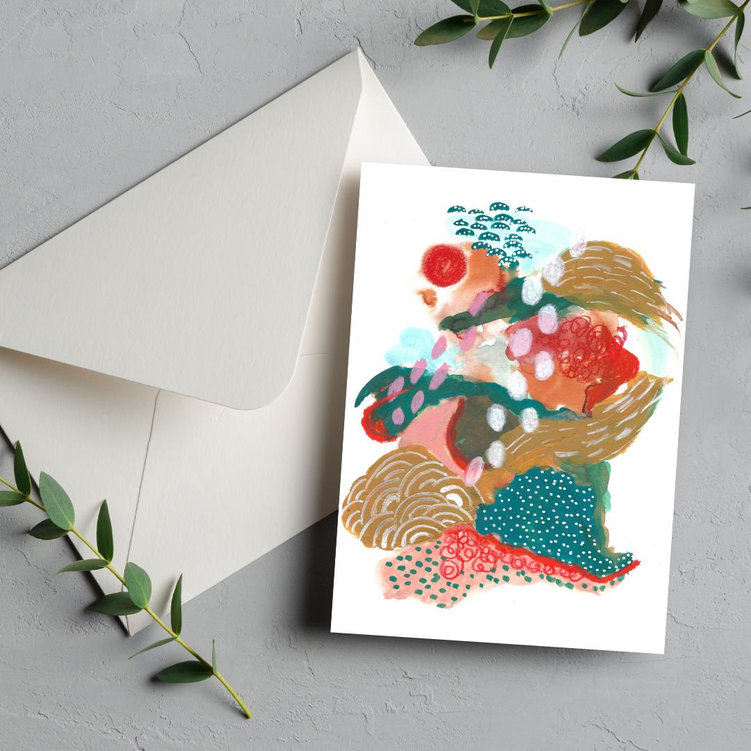 Abstract Art Greeting Card: 'Where the Birds Went' Landscape