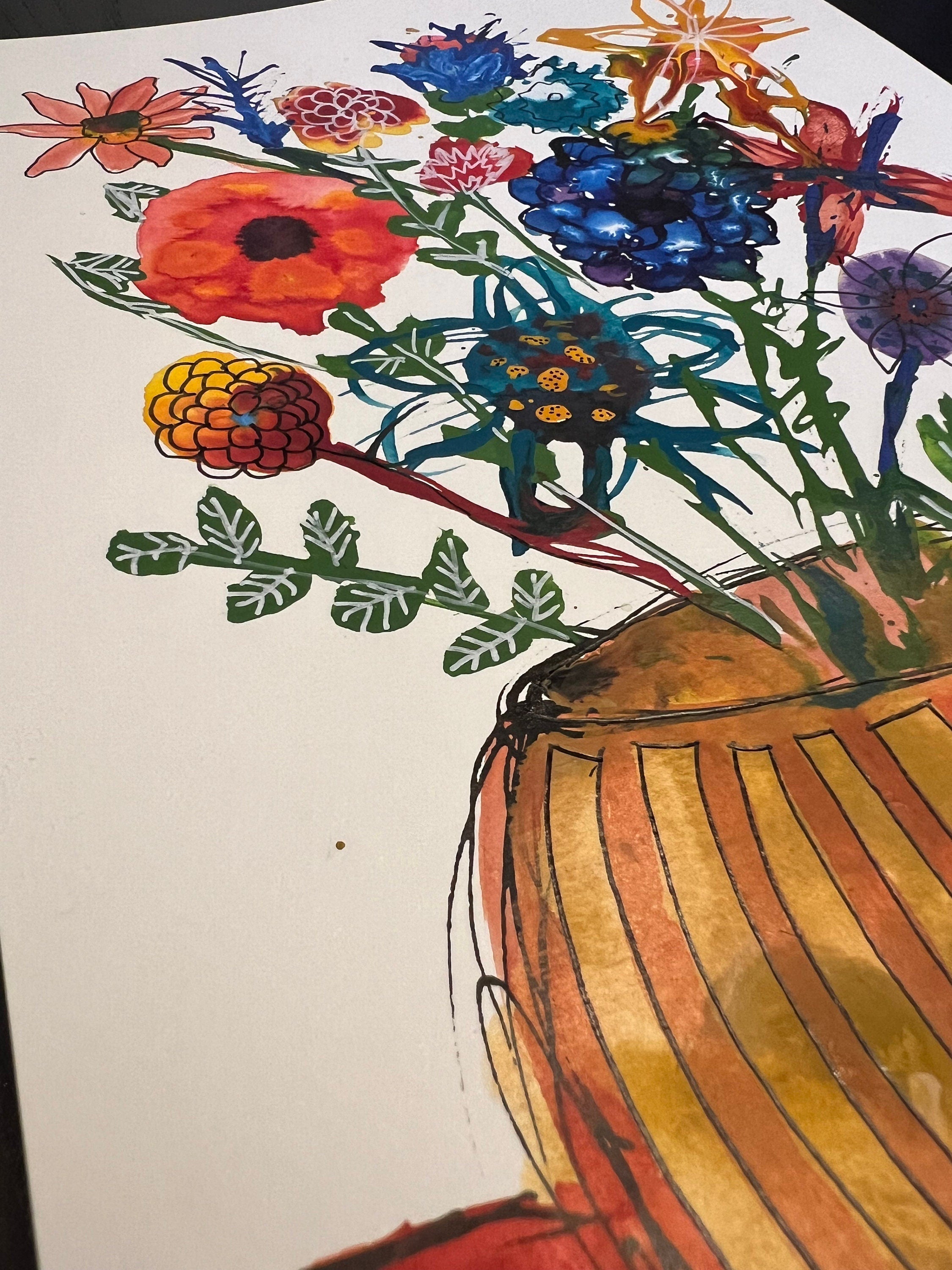 Original abstract art |acrylic painting | flowers in a vase | floral abstract