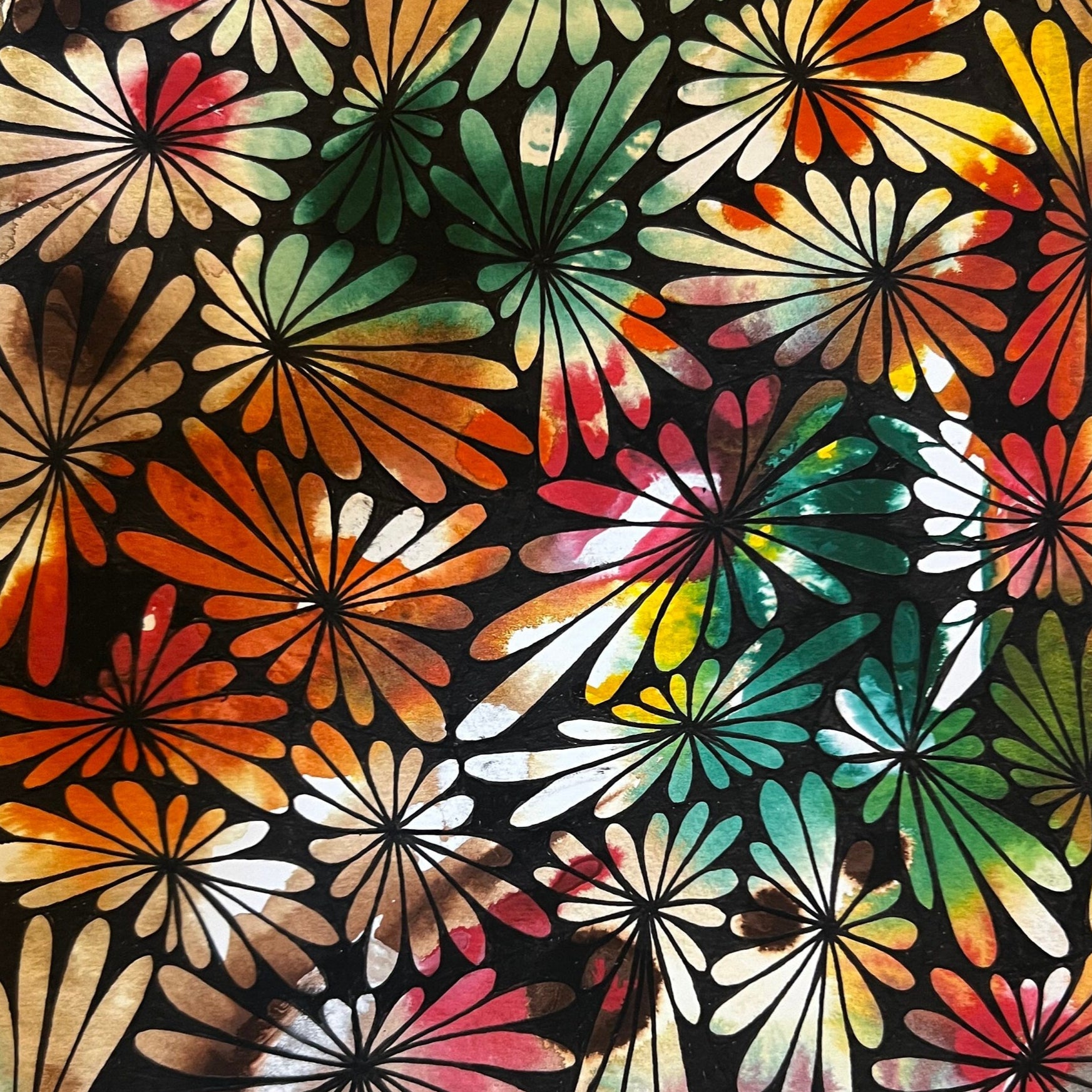 Colorful floral pattern on a black background