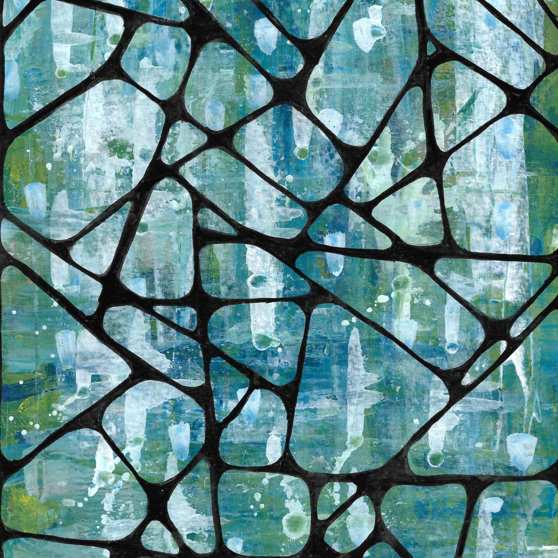 Abstract art with blue and green geometric design
