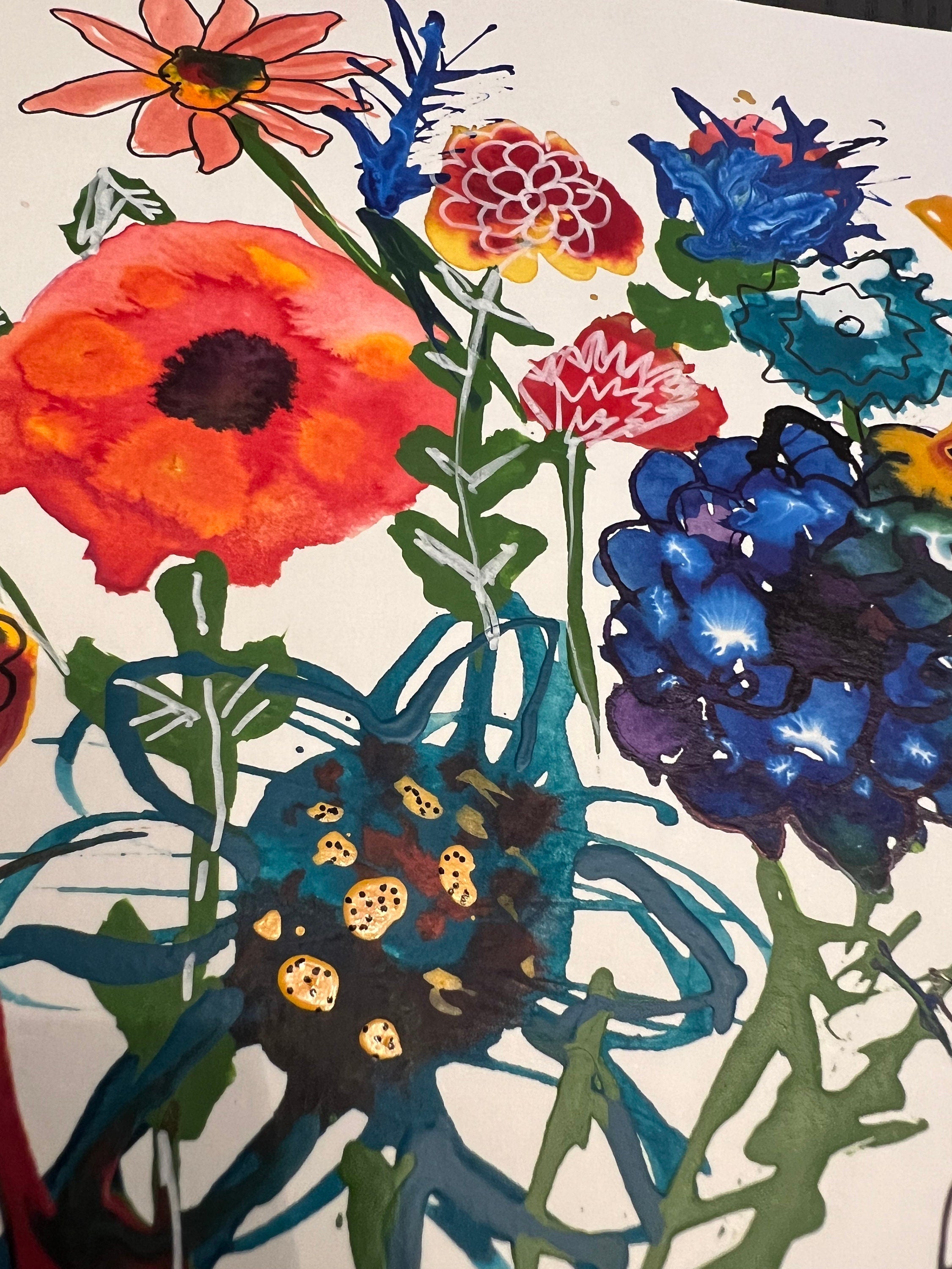 Original abstract art |acrylic painting | flowers in a vase | floral abstract