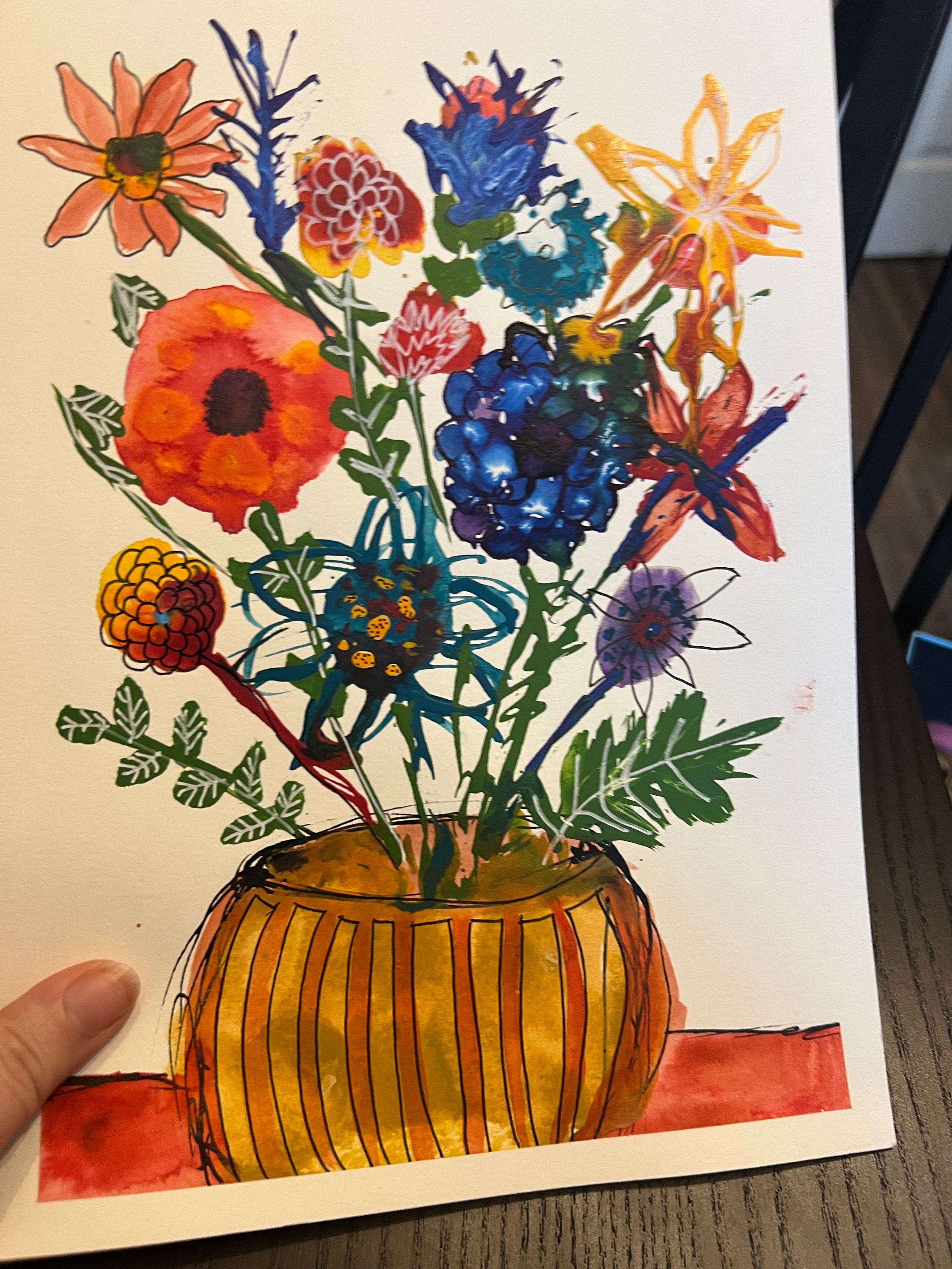 Original abstract art |acrylic painting | flowers in a vase | floral abstract