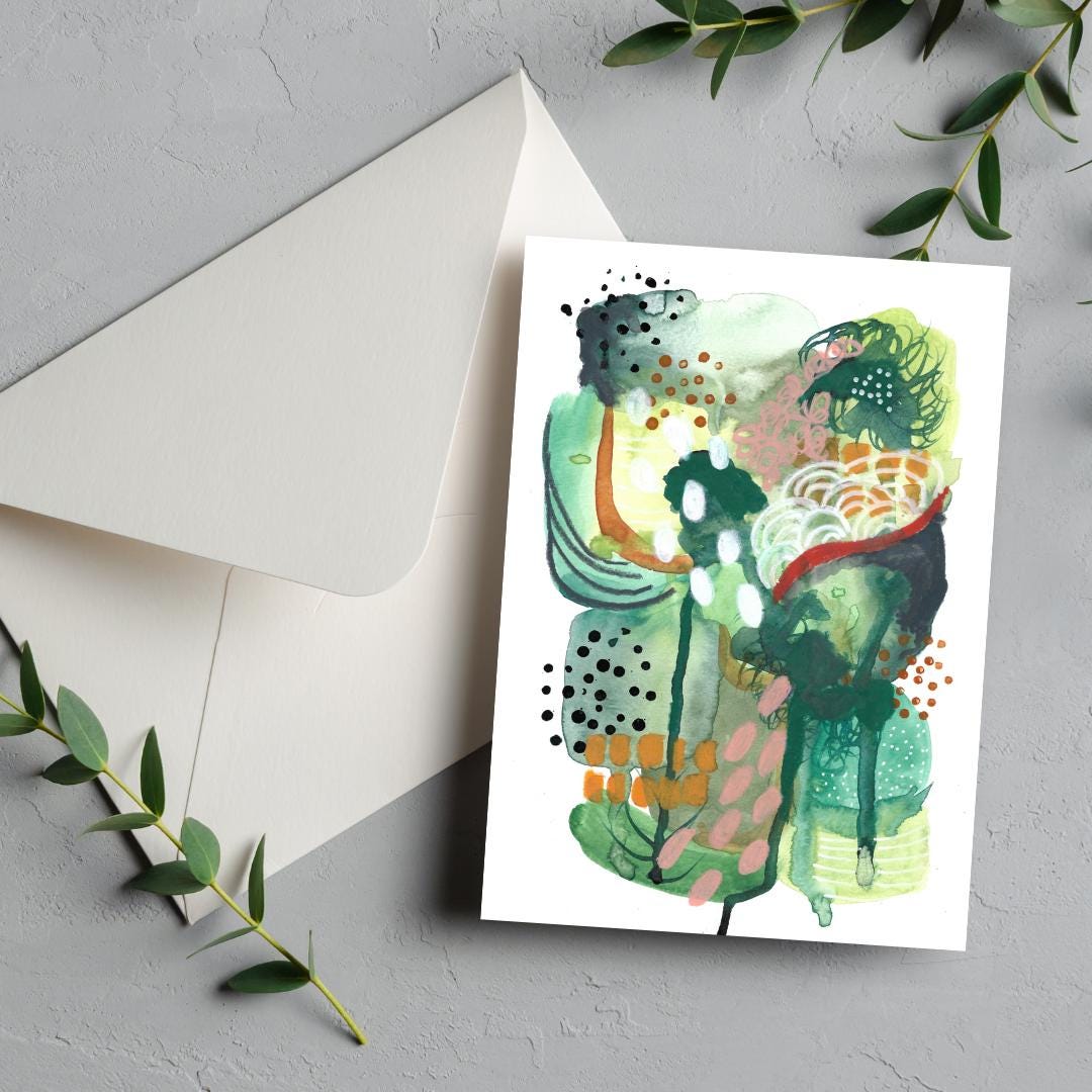Abstract Art Greeting Card: Garden Chaos Design